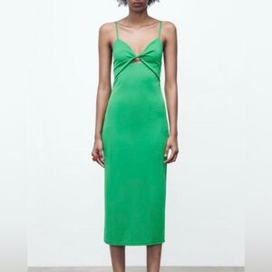 Zara Green Ruched Gathered Dress